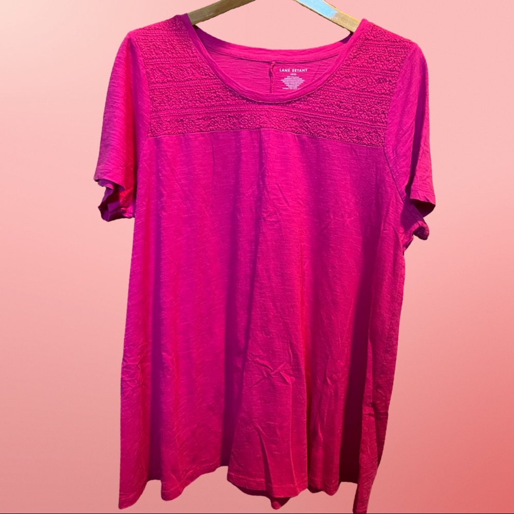 Lane Bryant Plus Size Pink Embroidered Short Sleeve Top